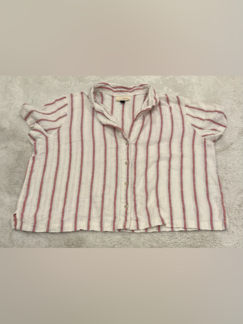 Universal Thread XXL Linen Blend Red Striped Boxy Cropped Button-Down